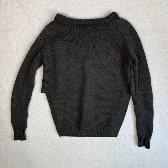 Lululemon Wool Comfy Split Hem Dark Green Olive Sweater Long Sleeve Yin To You 8 - Picture 4 of 6